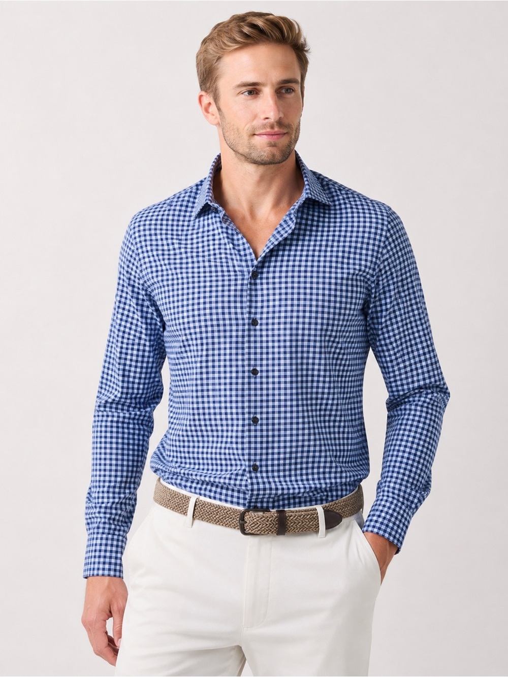 Mizzen+Main Leeward Trim Fit Performance Shirt XL Blue Gingham